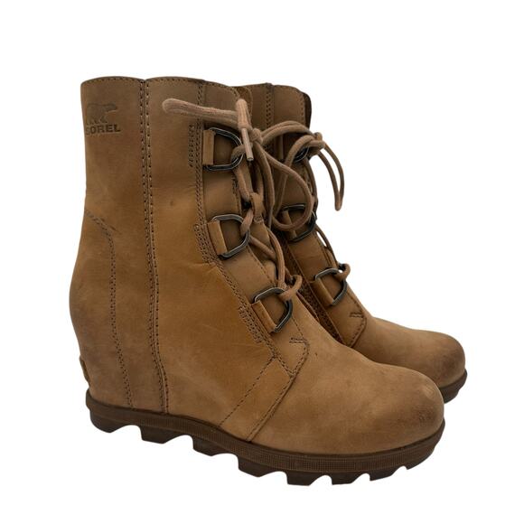 Sorel Joan of Arctic Wedge Brown Leather Lace Up Boots Size 7.5 - Picture 1 of 9